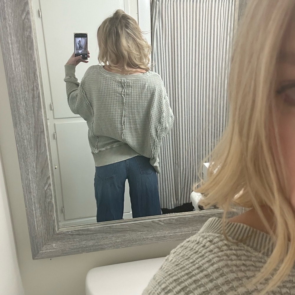 American Eagle Outfitters Green Waffle Knit Top